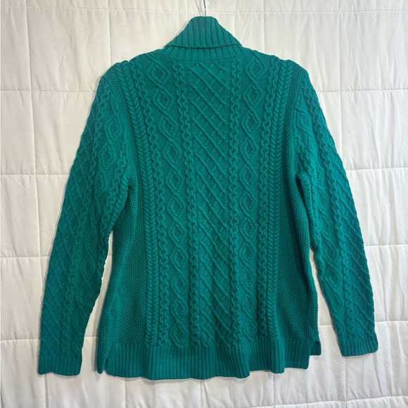 Lands' End Classic Preppy Teal Cable Knit Turtleneck Sweater - Picture 2 of 7